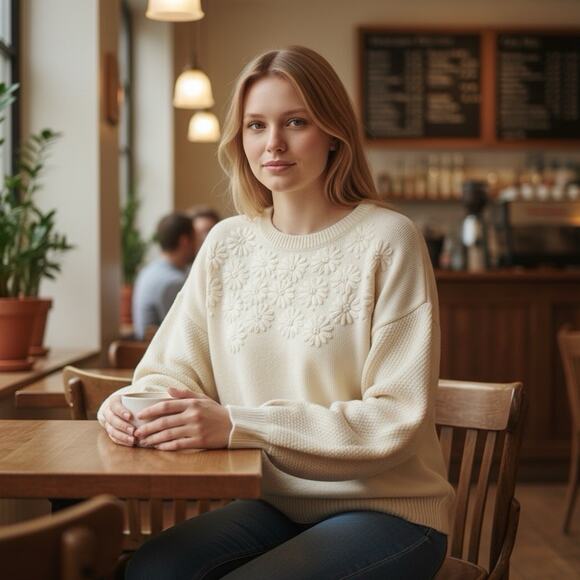 Tuckernuck Hyacinth House Francine Sweater Size XL Embroidered Flowers Cream - Picture 2 of 16